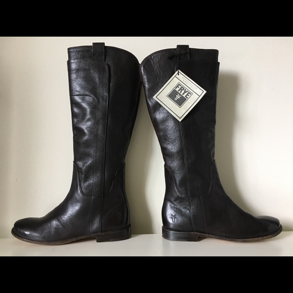 Frye Paige Tall Leather Riding Flat Boots 6.5